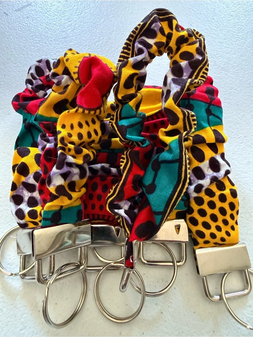 Turquoise Bee Print Fabric Key & Card Holder Scrunchie